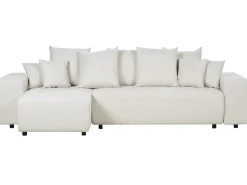 Divano letto angolare 3 posti LUSPA Tessuto Beige chiaro con contenitore Lato destro
