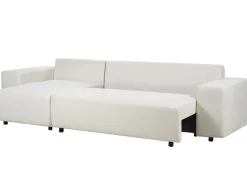 Divano letto angolare 3 posti LUSPA Tessuto Beige chiaro con contenitore Lato destro