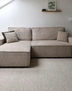 Divano letto angolare 3 posti ABACKA Velluto a coste Beige Lato destro