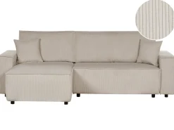 Divano letto angolare 3 posti ABACKA Velluto a coste Beige Lato destro