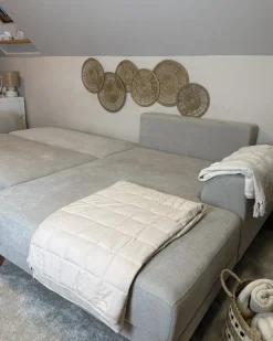 Divano letto angolare 3 posti NUBORG Ciniglia Beige chiaro Lato Sinistro