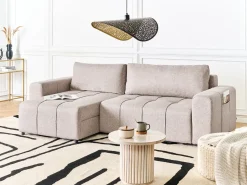Divano letto angolare 3 posti INNVIK Tessuto Marrone chiaro con contenitore Lato destro