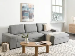 Divano letto angolare 3 posti HRISEY Lino sintetico Grigio con contenitore Lato Sinistro