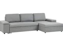 Divano letto angolare 3 posti HRISEY Lino sintetico Grigio con contenitore Lato Sinistro