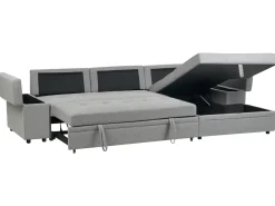 Divano letto angolare 3 posti HRISEY Lino sintetico Grigio con contenitore Lato Sinistro