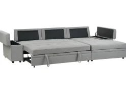 Divano letto angolare 3 posti HRISEY Lino sintetico Grigio con contenitore Lato Sinistro