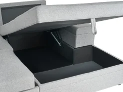 Divano letto angolare 3 posti HRISEY Lino sintetico Grigio con contenitore Lato Sinistro