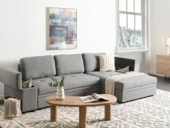 Divano letto angolare 3 posti HRISEY Lino sintetico Grigio con contenitore Lato Sinistro