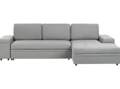 Divano letto angolare 3 posti HRISEY Lino sintetico Grigio con contenitore Lato Sinistro
