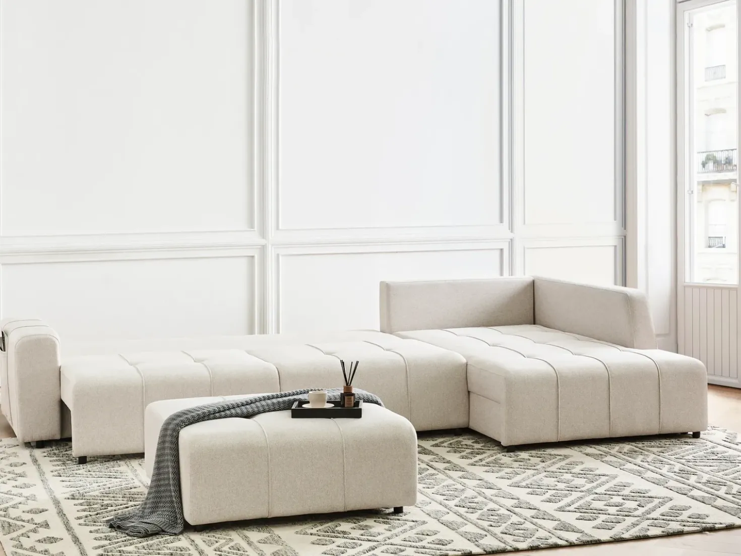 Divano letto angolare 4 posti INNVIK Tessuto Beige chiaro Lato Sinistro