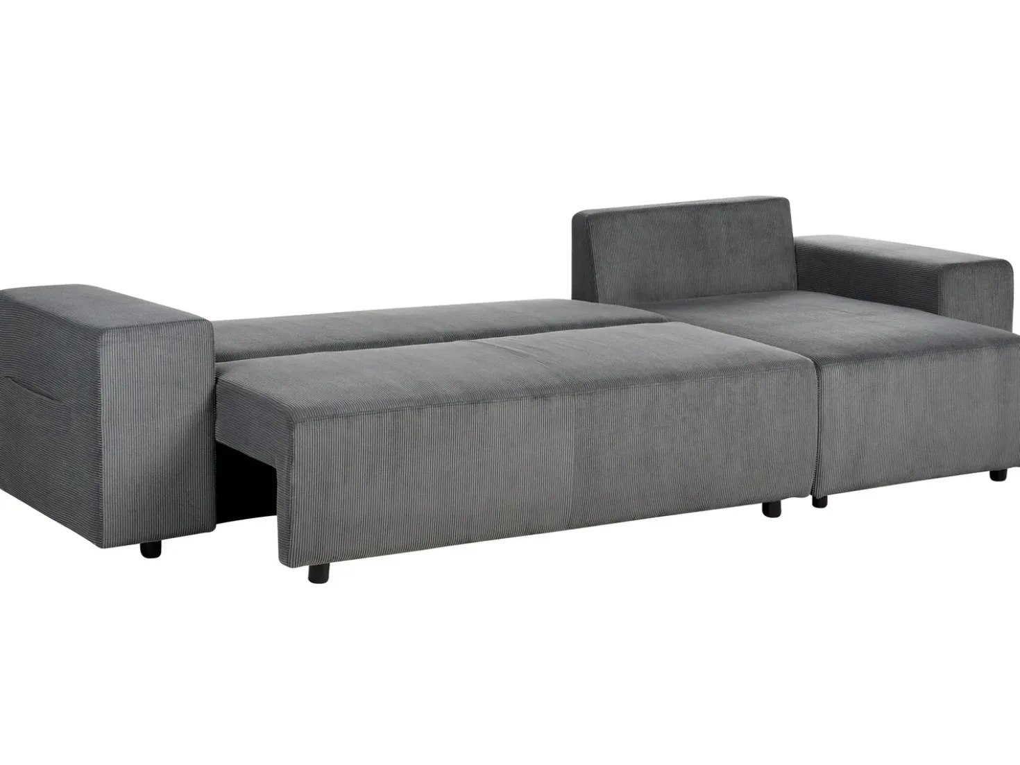 Divano letto angolare 3 posti LUSPA Velluto a coste Grigio scuro con contenitore Lato Sinistro
