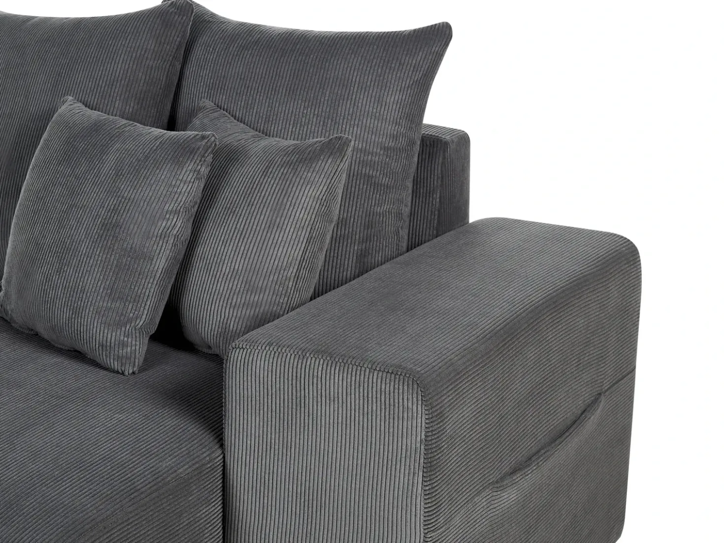 Divano letto angolare 3 posti LUSPA Velluto a coste Grigio scuro con contenitore Lato Sinistro