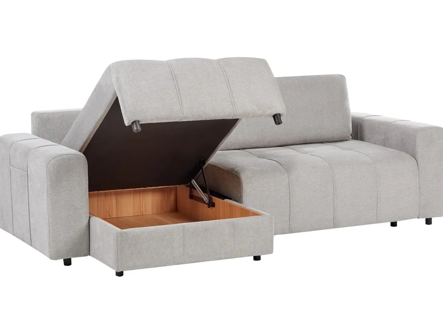 Divano letto angolare 3 posti INNVIK Tessuto Grigio chiaro con contenitore Lato destro
