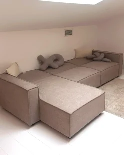 Divano letto angolare 3 posti ROMEDAL II Tessuto Beige Lato destro