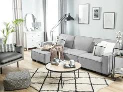 Divano letto angolare 3 posti ROMEDAL Tessuto Grigio chiaro Lato destro