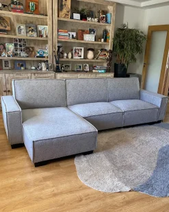 Divano letto angolare 3 posti ROMEDAL Tessuto Grigio chiaro Lato destro