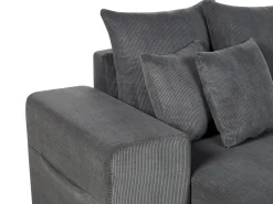Divano letto angolare 3 posti LUSPA Velluto a coste Grigio scuro con contenitore Lato destro