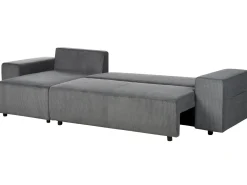 Divano letto angolare 3 posti LUSPA Velluto a coste Grigio scuro con contenitore Lato destro