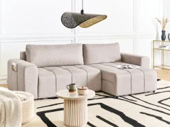 Divano letto angolare 3 posti INNVIK Tessuto Marrone chiaro con contenitore Lato Sinistro