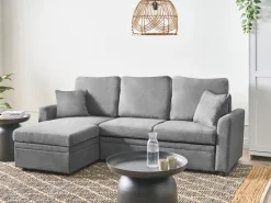 Divano letto angolare 3 posti NASSJO Lino sintetico Grigio Lato destro