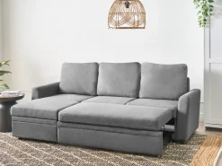 Divano letto angolare 3 posti NASSJO Lino sintetico Grigio Lato destro