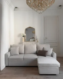 Divano letto angolare 3 posti NASSJO Lino sintetico Beige chiaro Lato Sinistro