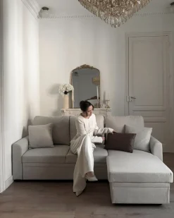 Divano letto angolare 3 posti NASSJO Lino sintetico Beige chiaro Lato Sinistro