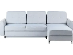 Divano letto angolare 3 posti SIMRIS Tessuto Azzurro con contenitore Lato Sinistro