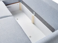 Divano letto angolare 3 posti SIMRIS Tessuto Azzurro con contenitore Lato Sinistro