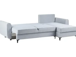 Divano letto angolare 3 posti SIMRIS Tessuto Azzurro con contenitore Lato Sinistro