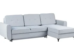 Divano letto angolare 3 posti SIMRIS Tessuto Azzurro con contenitore Lato Sinistro