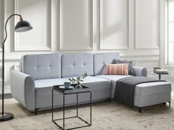 Divano letto angolare 3 posti SIMRIS Tessuto Azzurro con contenitore Lato Sinistro