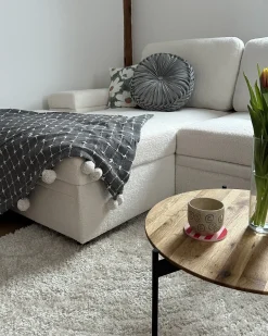 Divano letto angolare 3 posti HRISEY Bouclé Bianco con contenitore Lato destro