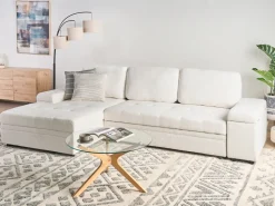 Divano letto angolare 3 posti HRISEY Bouclé Bianco con contenitore Lato destro