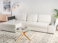 Divano letto angolare 3 posti HRISEY Bouclé Bianco con contenitore Lato destro