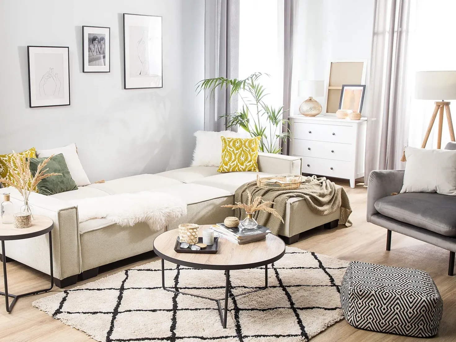 Divano letto angolare 3 posti ROMEDAL Tessuto Beige Lato Sinistro