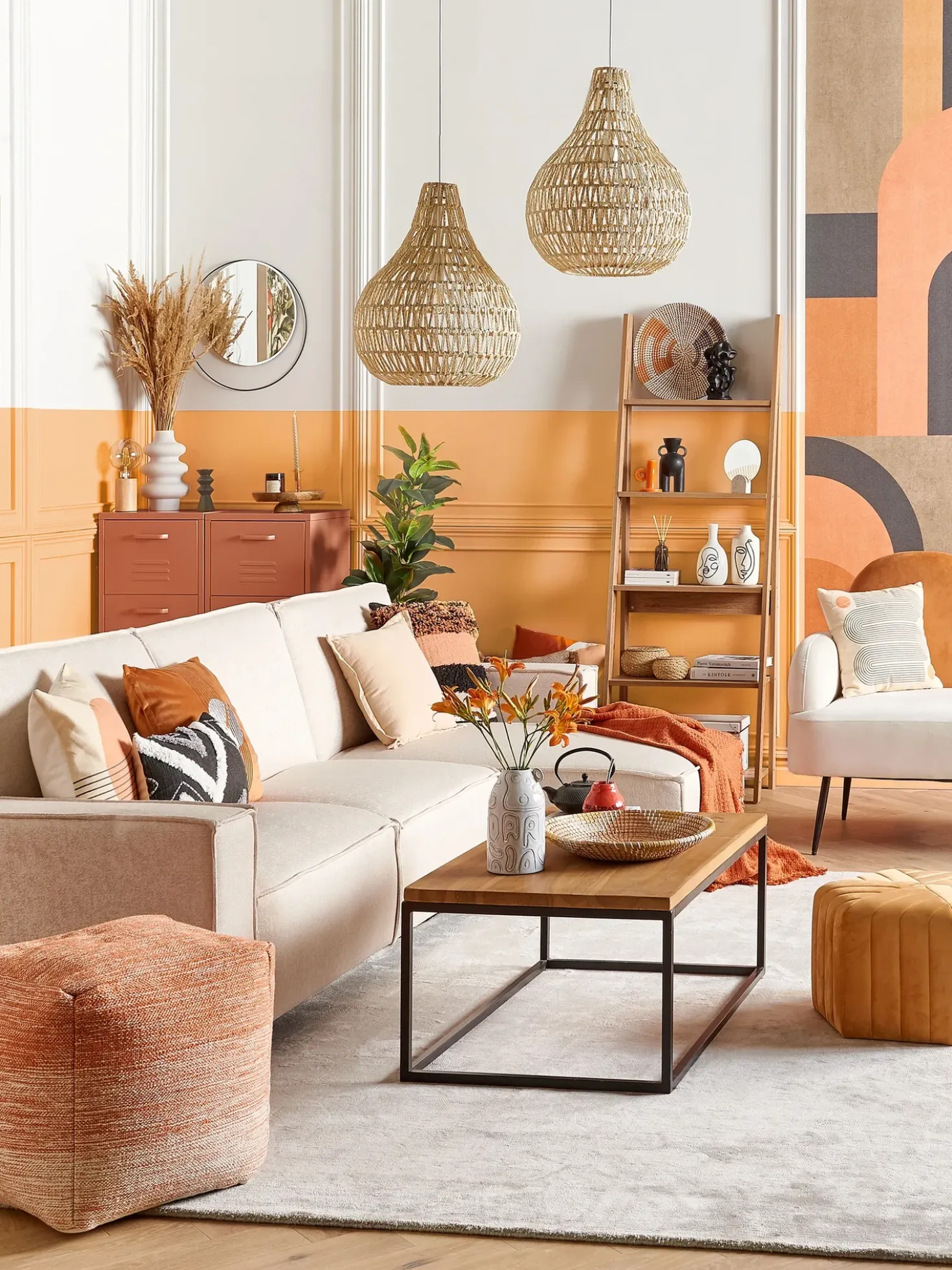 Divano letto angolare 3 posti ROMEDAL Tessuto Beige Lato Sinistro