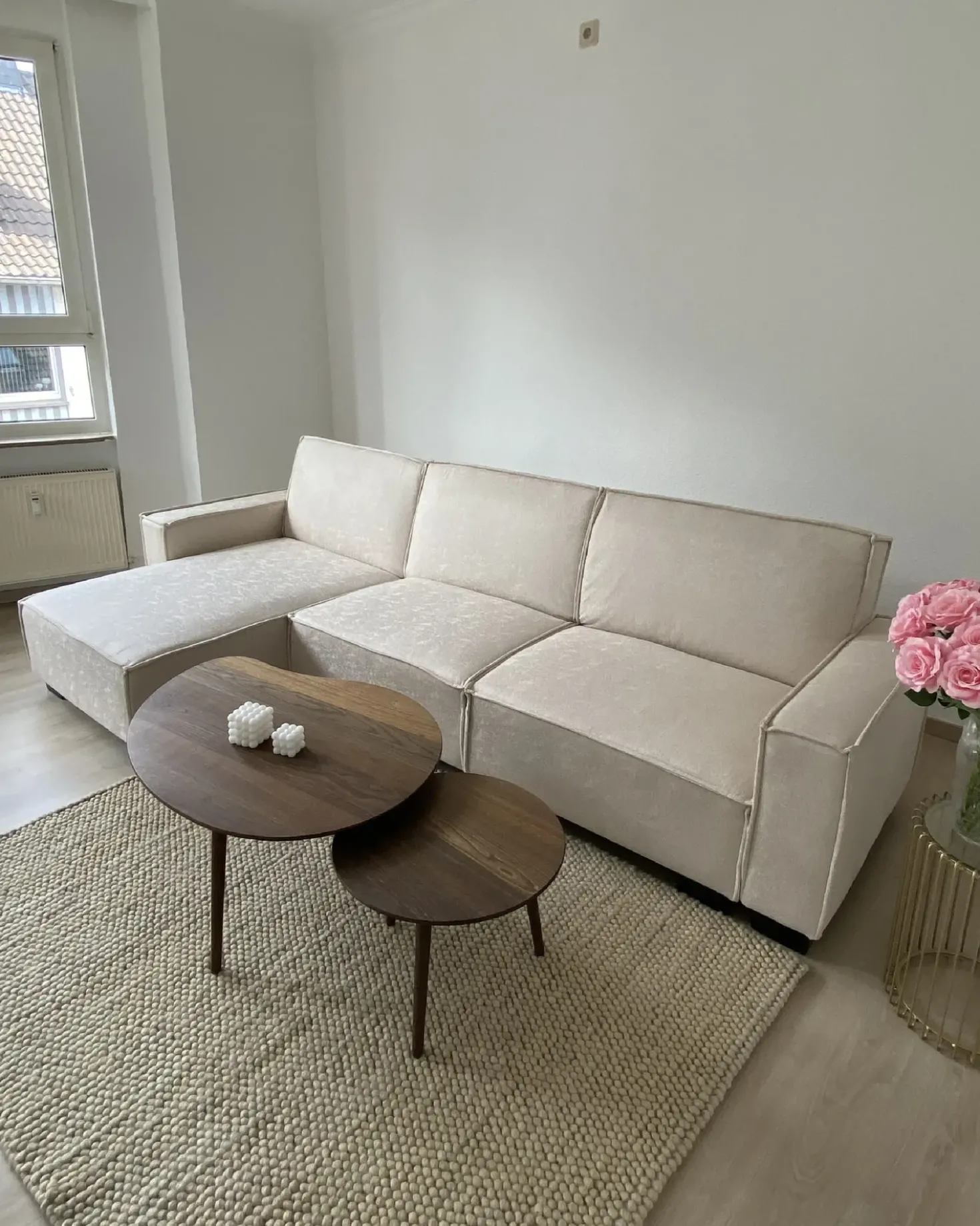Divano letto angolare 3 posti ROMEDAL Tessuto Beige Lato destro