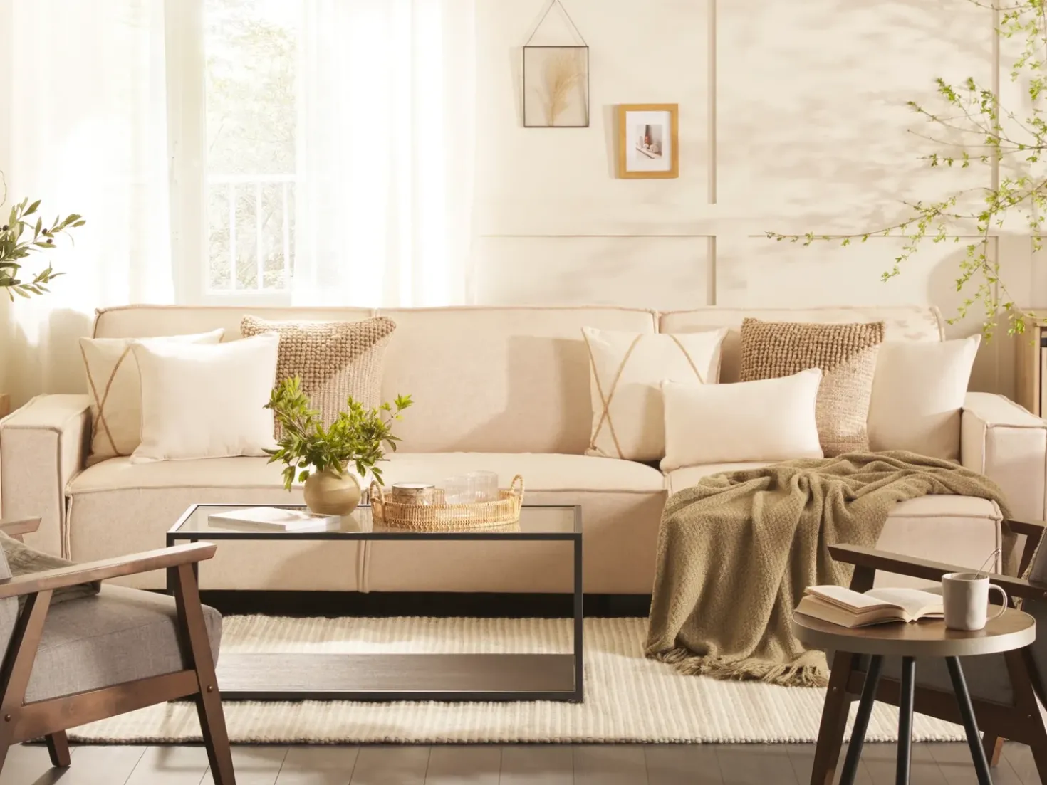 Divano letto angolare 3 posti ROMEDAL Tessuto Beige Lato destro