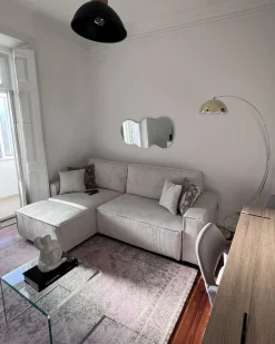 Divano letto angolare 3 posti ABACKA Velluto a coste Bianco sporco Lato Sinistro