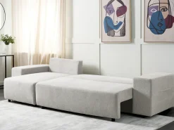 Divano letto angolare 3 posti LUSPA Tessuto Grigio chiaro con contenitore Lato destro