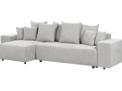Divano letto angolare 3 posti LUSPA Tessuto Grigio chiaro con contenitore Lato destro