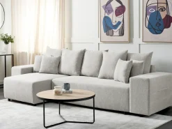 Divano letto angolare 3 posti LUSPA Tessuto Grigio chiaro con contenitore Lato destro