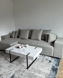 Divano letto angolare 3 posti LUSPA Tessuto Grigio chiaro con contenitore Lato destro