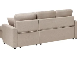Divano letto angolare 3 posti NASSJO Lino sintetico Marrone chiaro con contenitore Lato Sinistro