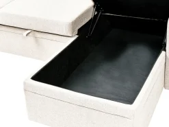 Divano letto angolare 3 posti NASSJO Lino sintetico Marrone chiaro con contenitore Lato Sinistro