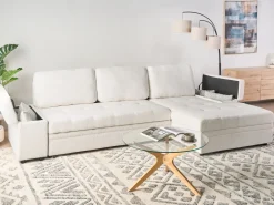 Divano letto angolare 3 posti HRISEY Bouclé Bianco con contenitore Lato Sinistro
