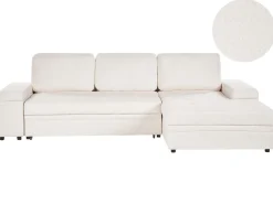 Divano letto angolare 3 posti HRISEY Bouclé Bianco con contenitore Lato Sinistro