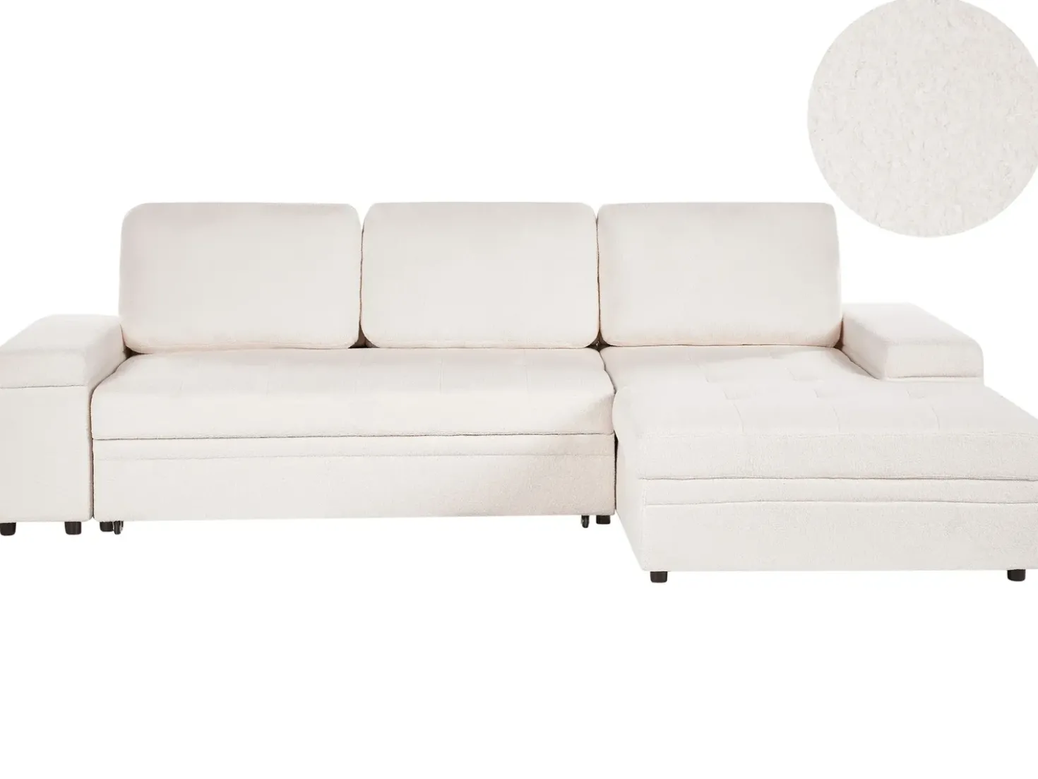 Divano letto angolare 3 posti HRISEY Bouclé Bianco con contenitore Lato Sinistro