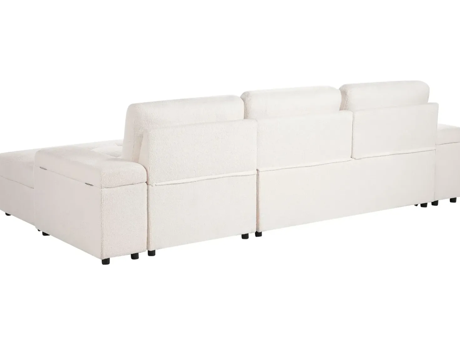 Divano letto angolare 3 posti HRISEY Bouclé Bianco con contenitore Lato Sinistro